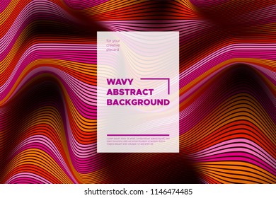 Distortion of Stripes. Abstract Cover with Vector Warped Lines, Flow. Volumetric Folds. Colorful 3d Surface. Movement Effect Made Using Blend and Mesh Tools. Optical Illusion of Distortion of Space.