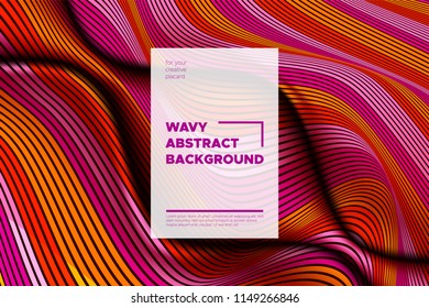 Distortion of Stripes. Abstract Cover with Vector Warped Lines, Flow. Volumetric Folds. Colorful 3d Surface. Movement Effect Made Using Blend and Mesh Tools. Optical Illusion of Distortion of Space.