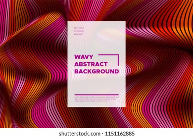 Distortion of Stripes. Abstract Cover with Vector Warped Lines, Flow. Volumetric Folds. Colorful 3d Surface. Movement Effect Made Using Blend and Mesh Tools. Optical Illusion of Distortion of Space.