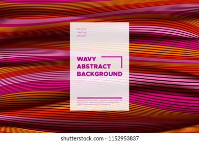 Distortion of Stripes. Abstract Cover with Vector Warped Lines, Flow. Volumetric Folds. Colorful 3d Surface. Movement Effect Made Using Blend and Mesh Tools. Optical Illusion of Distortion of Space.