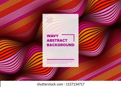 Distortion of Stripes. Abstract Cover with Vector Warped Lines, Flow. Volumetric Folds. Colorful 3d Surface. Movement Effect Made Using Blend and Mesh Tools. Optical Illusion of Distortion of Space.