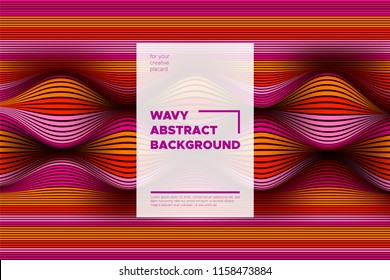 Distortion of Stripes. Abstract Cover with Vector Warped Lines, Flow. Volumetric Folds. Colorful 3d Surface. Movement Effect Made Using Blend and Mesh Tools. Optical Illusion of Distortion of Space.