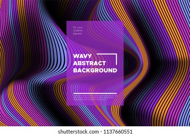 Distortion of Stripes. Modern Abstract Cover with Vector Warped Lines. Volumetric Folds. Colorful 3d Surface. Movement Effect Made Using Blend and Mesh Tools. Optical Illusion of Distortion of Space.