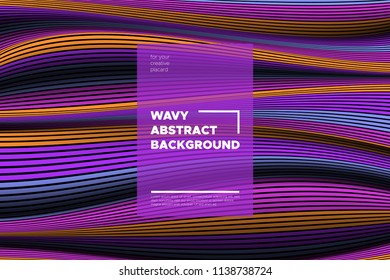 Distortion of Stripes. Modern Abstract Cover with Vector Warped Lines. Volumetric Folds. Colorful 3d Surface. Movement Effect Made Using Blend and Mesh Tools. Optical Illusion of Distortion of Space.