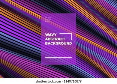 Distortion of Stripes. Modern Abstract Cover with Vector Warped Lines. Volumetric Folds. Colorful 3d Surface. Movement Effect Made Using Blend and Mesh Tools. Optical Illusion of Distortion of Space.