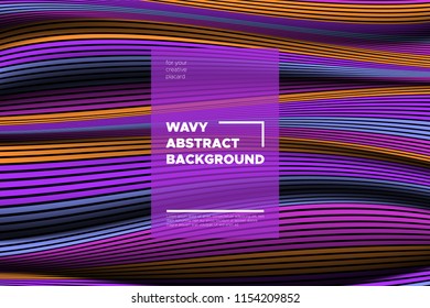 Distortion of Stripes. Modern Abstract Cover with Vector Warped Lines. Volumetric Folds. Colorful 3d Surface. Movement Effect Made Using Blend and Mesh Tools. Optical Illusion of Distortion of Space.