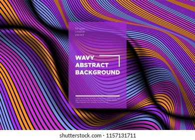 Distortion of Stripes. Modern Abstract Cover with Vector Warped Lines. Volumetric Folds. Colorful 3d Surface. Movement Effect Made Using Blend and Mesh Tools. Optical Illusion of Distortion of Space.