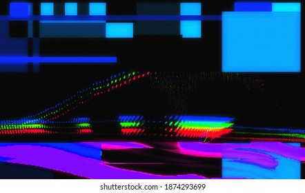 Distorsión de la transmisión televisiva. Fondo abstracto de la textura de destellos rotos. Ruido de píxel digital. Vídeo dañado. Ilustración vectorial.