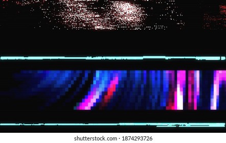 Distortion of television broadcast. Abstract background of broken glitch texture. Digital pixel noise. Vector illustration.