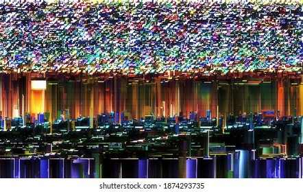Distortion of television broadcast. Abstract background of broken glitch texture. Digital pixel noise. Damaged video. Vector illustration.
