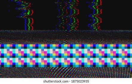 Distorsión de la transmisión televisiva. Fondo abstracto de la textura de destellos rotos. Ruido de píxel digital. Vídeo codificado dañado. Ilustración vectorial.
