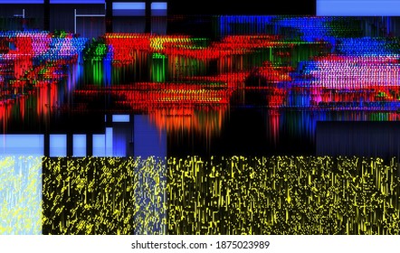Distorsión de la transmisión televisiva. Fondo abstracto de la textura de destellos rotos. Ruido de píxel digital. Vídeo codificado dañado. Ilustración vectorial.