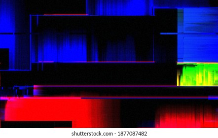 Verzerrung der Fernsehübertragung. Abstrakter Hintergrund gebrochener glitzerner Textur. Digitales Pixelrauschen. Kodiertes Video beschädigt. Vektorgrafik.