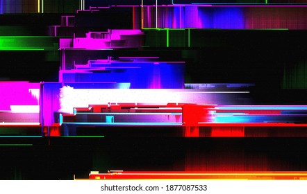 Verzerrung der Fernsehübertragung. Abstrakter Hintergrund gebrochener glitzerner Textur. Vektorgrafik.