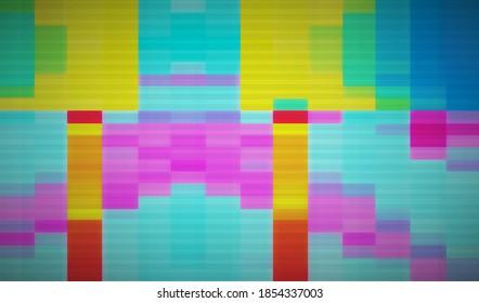 Distortion of television broadcast. Digital pixel noise. Corrupted broken video signal. Abstract glitch texture background. Vector illustration.
