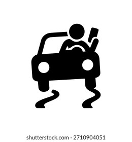 Icono distraído del uso móvil de la conducción aislado en el fondo blanco