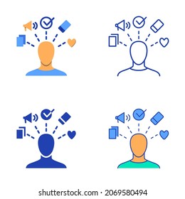 Distracted Person Icon Set In Flat And Line Style. Concentration Loss Symbol. Overloaded Man. Vector Illustration.