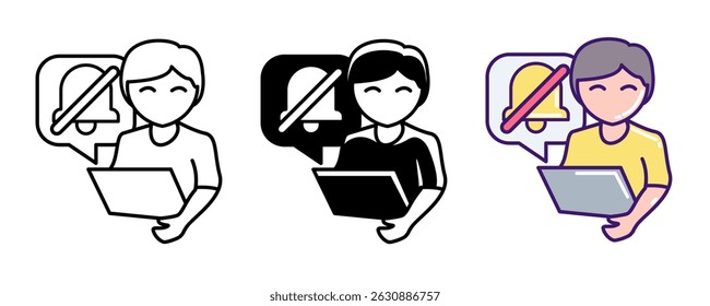 Distraction Free Mode icon represented by silent notivication Line, Filled, Color style.