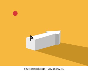 distraught businessman on the arrow refuses to move forward