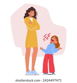 Distraught Child Unleashes Piercing Screams In A Tantrum, Leaving A Despondent Mother Character Grappling With The Challenge Of Soothing her Inconsolable Little One. Cartoon People Vector Illustration