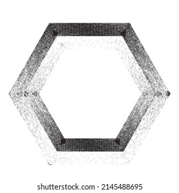 Distress basic geometric shape design . Noise dispersion hexagon logo . Spray effect .Grunge, grainy, gritty texture . Distressed element .vector 