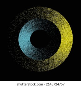 Déformer la forme géométrique de base. Logo du cercle de dispersion du bruit. Effet de pulvérisation .Texture grunge, grise et grise . élément désorganisé .image vectorielle 