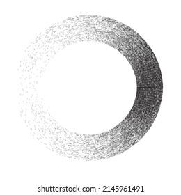 Déformer la forme géométrique de base. Logo du cercle de dispersion du bruit. Effet de pulvérisation .Texture grunge, grise et grise . élément désorganisé .image vectorielle 