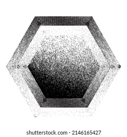 Distress basic geometric shape design . Noise dispersion hexagon logo . Spray effect .Grunge, grainy, gritty texture . Distressed element .vector 