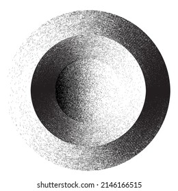 Déformer la forme géométrique de base. Logo du cercle de dispersion du bruit. Effet de pulvérisation .Texture grunge, grise et grise . élément désorganisé .image vectorielle 