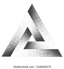 Déformer la forme géométrique de base. Logo du triangle de dispersion du bruit. Effet de pulvérisation .Texture grunge, grise et grise . élément désorganisé .image vectorielle
