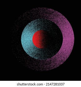 Déformer la forme géométrique de base. Logo du cercle de dispersion du bruit. Effet de pulvérisation .Texture grunge, grise et grise . élément désorganisé .image vectorielle 