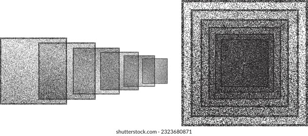 Distress basic geometric shape design . Noise dispersion square logo . Spray effect .Grunge, grainy, gritty texture . Distressed element .vector 