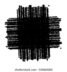 Distress black crayon texture. Grunge shaded banner pencil background. Chalk stroke shape element. Hatch icon creative template. Original logo blank detail. High detailed quality.  EPS10 vector.