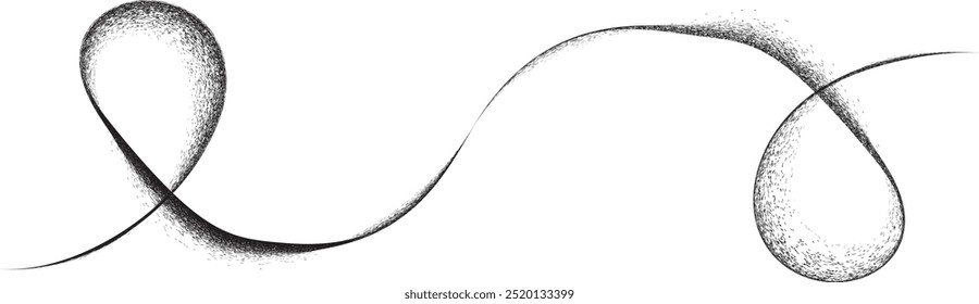 Distress black curve line .Graffiti art design . Squiggle curly stroke . Spray effect .Grunge curved line . Grainy, gritty textured line . Distressed curl element . Black curve stroke .vector