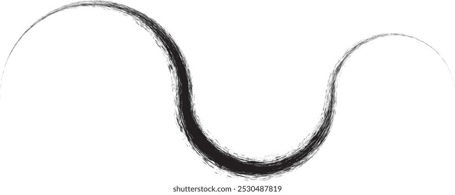 Distress black curve line .Graffiti art design . Squiggle curly stroke . Spray effect .Grunge curved line . Grainy, gritty textured line . Distressed curl element . Black curve stroke .vector