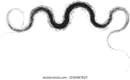 Distress black curve line .Graffiti art design . Squiggle curly stroke . Spray effect .Grunge curved line . Grainy, gritty textured line . Distressed curl element . Black curve stroke .vector