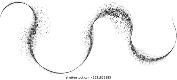 Distress black curve line .Graffiti art design . Squiggle curly stroke . Spray effect .Grunge curved line . Grainy, gritty textured line . Distressed curl element . Black curve stroke .vector