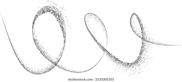 Distress black curve line .Graffiti art design . Squiggle curly stroke . Spray effect .Grunge curved line . Grainy, gritty textured line . Distressed curl element . Black curve stroke .vector