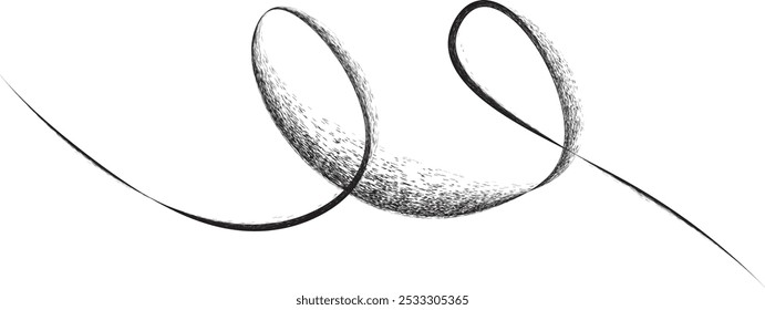Distress black curve line .Graffiti art design . Squiggle curly stroke . Spray effect .Grunge curved line . Grainy, gritty textured line . Distressed curl element . Black curve stroke .vector