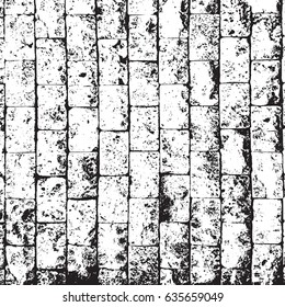Distress brick wall masonry overlay texture. Grunge urban dirty background. Aging stone template cover. EPS10 vector.