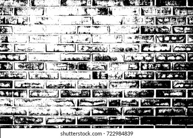 Distress brick wall masonry overlay texture. Grunge urban dirty background. Aging stone template cover. EPS10 vector.