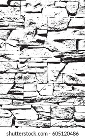 Distress brick wall overlay texture. Grunge stone masonry background. Dirty urban grainy design template. Empty aging element. EPS10 vector.