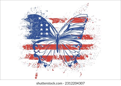 Distress Butterfly With USA Flag Illustration Vector 