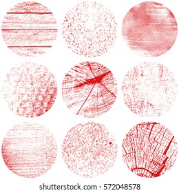 Distress Circle Textures set stamp red color for your design. EPS10 vector.