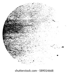 Distress circular dirty overlay texture. Grunge round used post stamp background. Circle urban grain stroke dust cover template. Design element for making your images aged. EPS10 vector illustration.