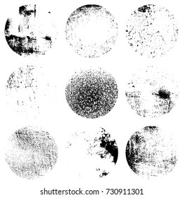 Distress Circular Textures set for your design. Grunge circle grainy used urban background. EPS10 vector.