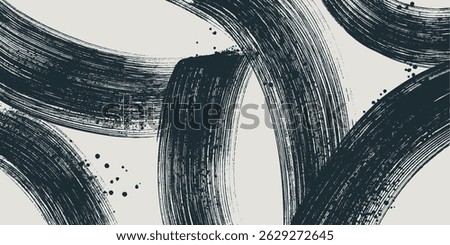 Distress damaged abstract template. Art grainy rough bold brush strokes with hand drawn texture. Black texture overlay. Retro grunge vector for posters, background. Old wall design, waves, curves.