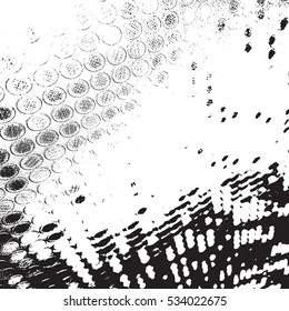 Distress Dot and shabby circle overlay texture. Empty grunge black and white background. Creative design element. EPS10 vector.