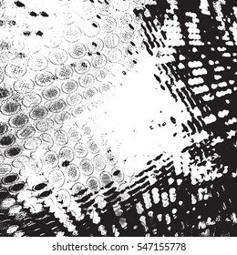 Distress Dot and shabby circle overlay texture. Empty grunge black and white background. Creative design element. EPS10 vector.