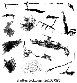 Distress Elements set, scratches, crack and shabby blots. EPS10 vector.